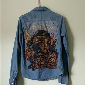 Black Market Art Denim Tattoo Flash Button Down